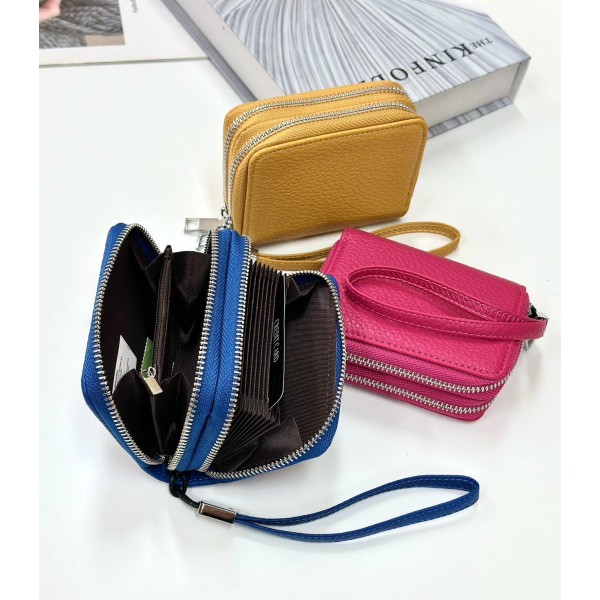 Small Two Zippers Card Holder with Wristlet  W24XX7083