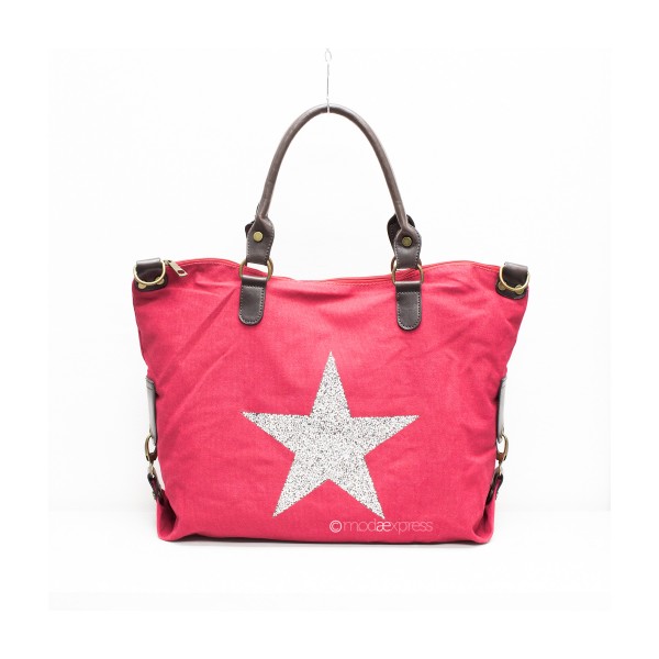 Sparkly Star Canvas Tote Red L18XF9181