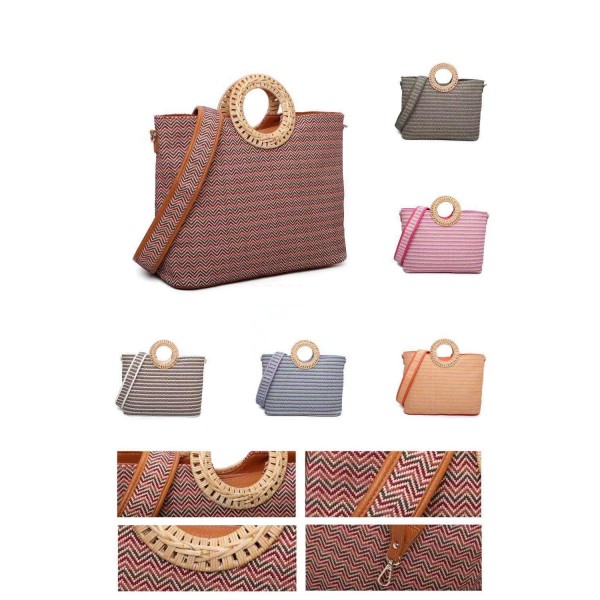Zig Zag Straw Tote with Bamboo Handle L23XPF255