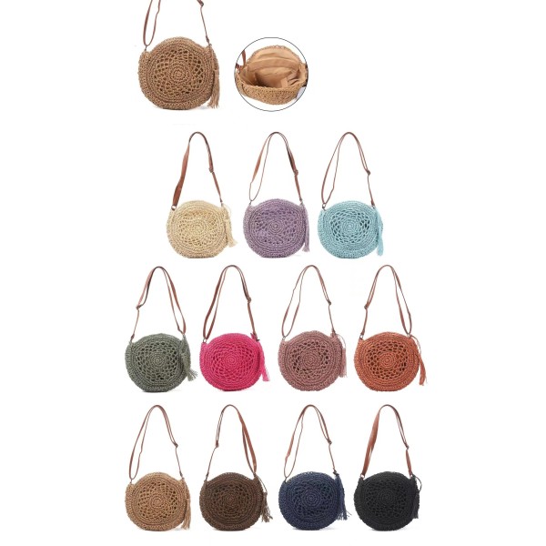 Small Round Straw Crossbody with Tassel S23XF9041