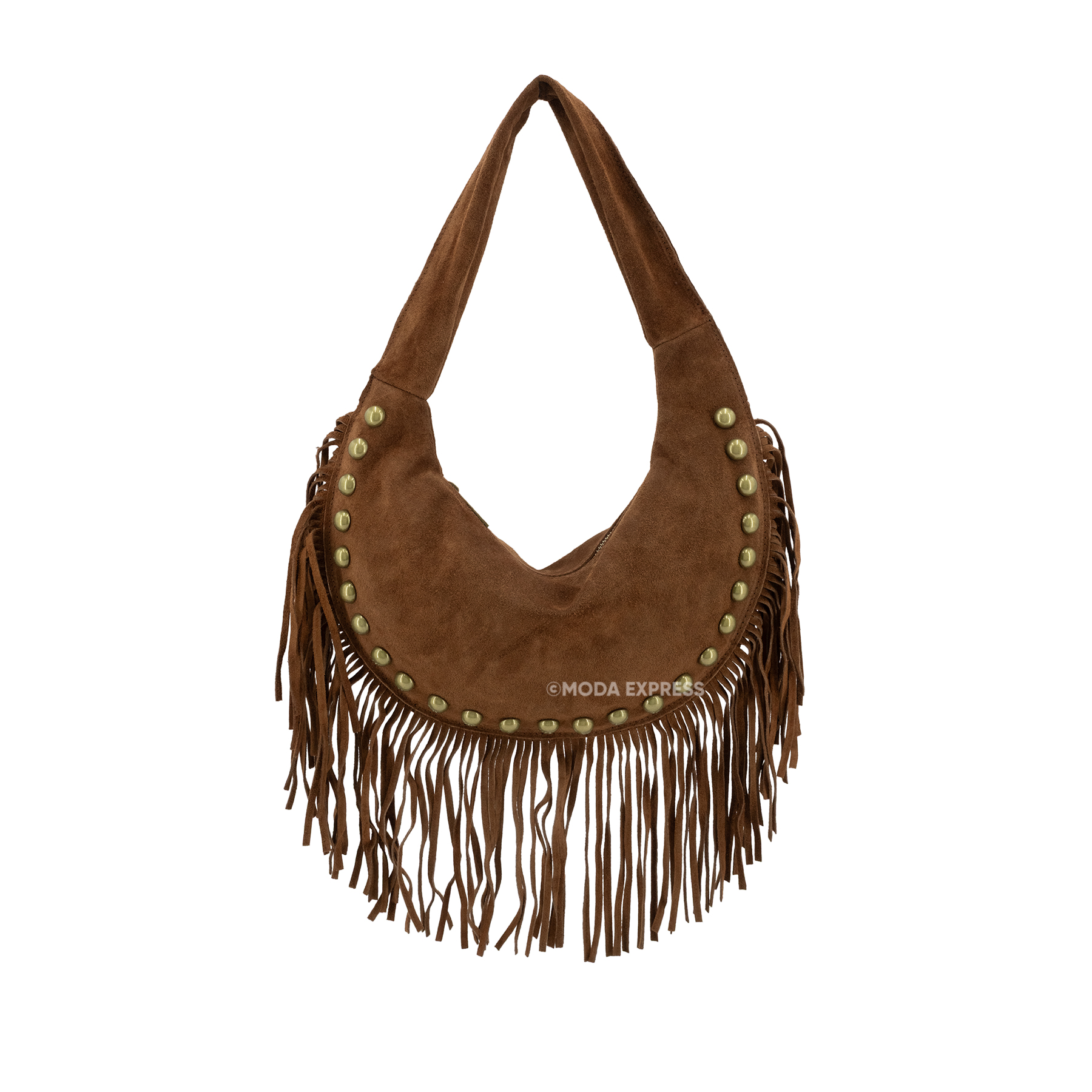 Suede Leather Round Fringed Bag with Studs ITAL00337