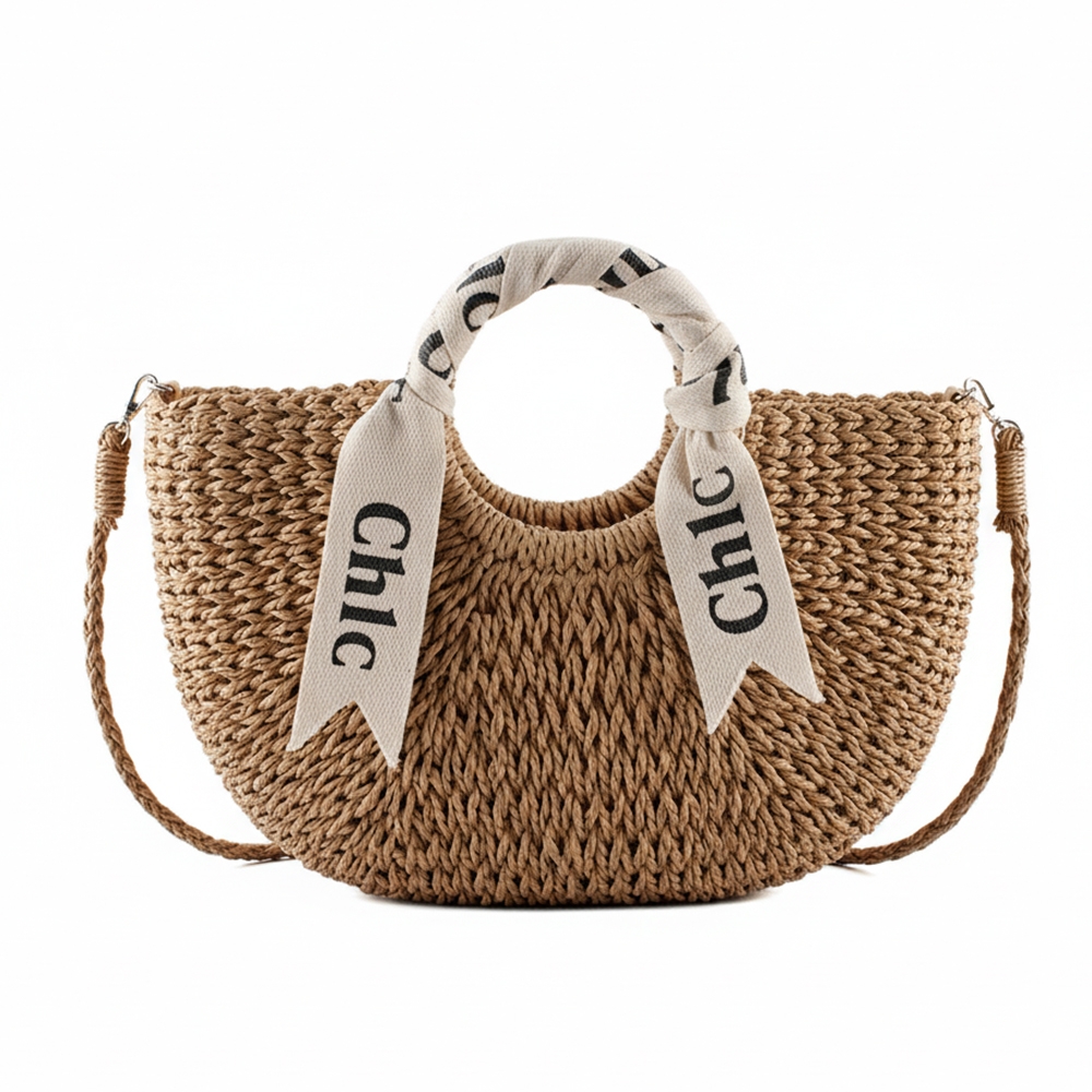 Large Straw Basket Bag with Ribbon L25860209