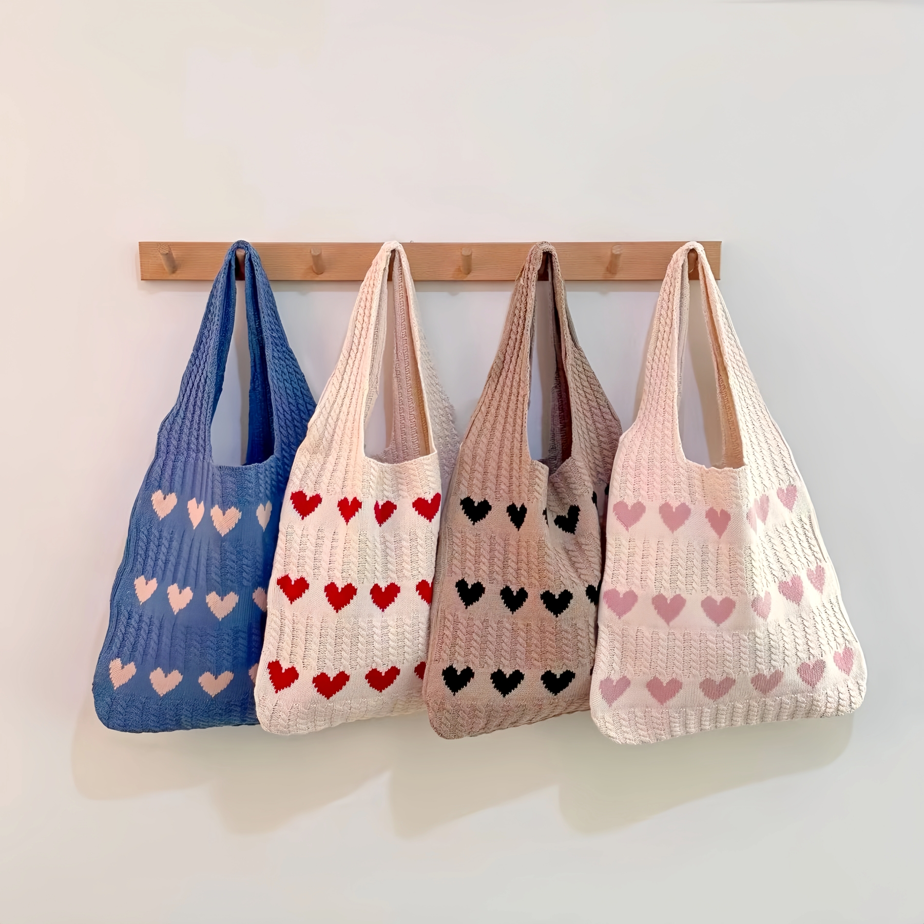 Crochet Heart Slouchy Tote Bag L26X60038