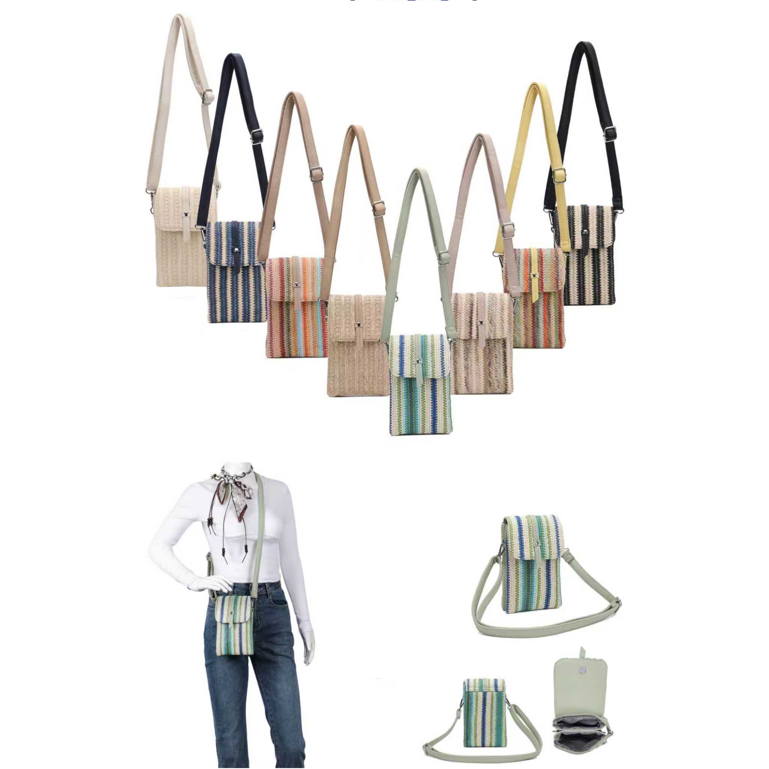 Straw Two Compartments Phone Crossbody S26XX2059